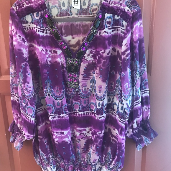 Gauzy Purple Blouse by Marc Bouwer XL - Picture 2 of 8